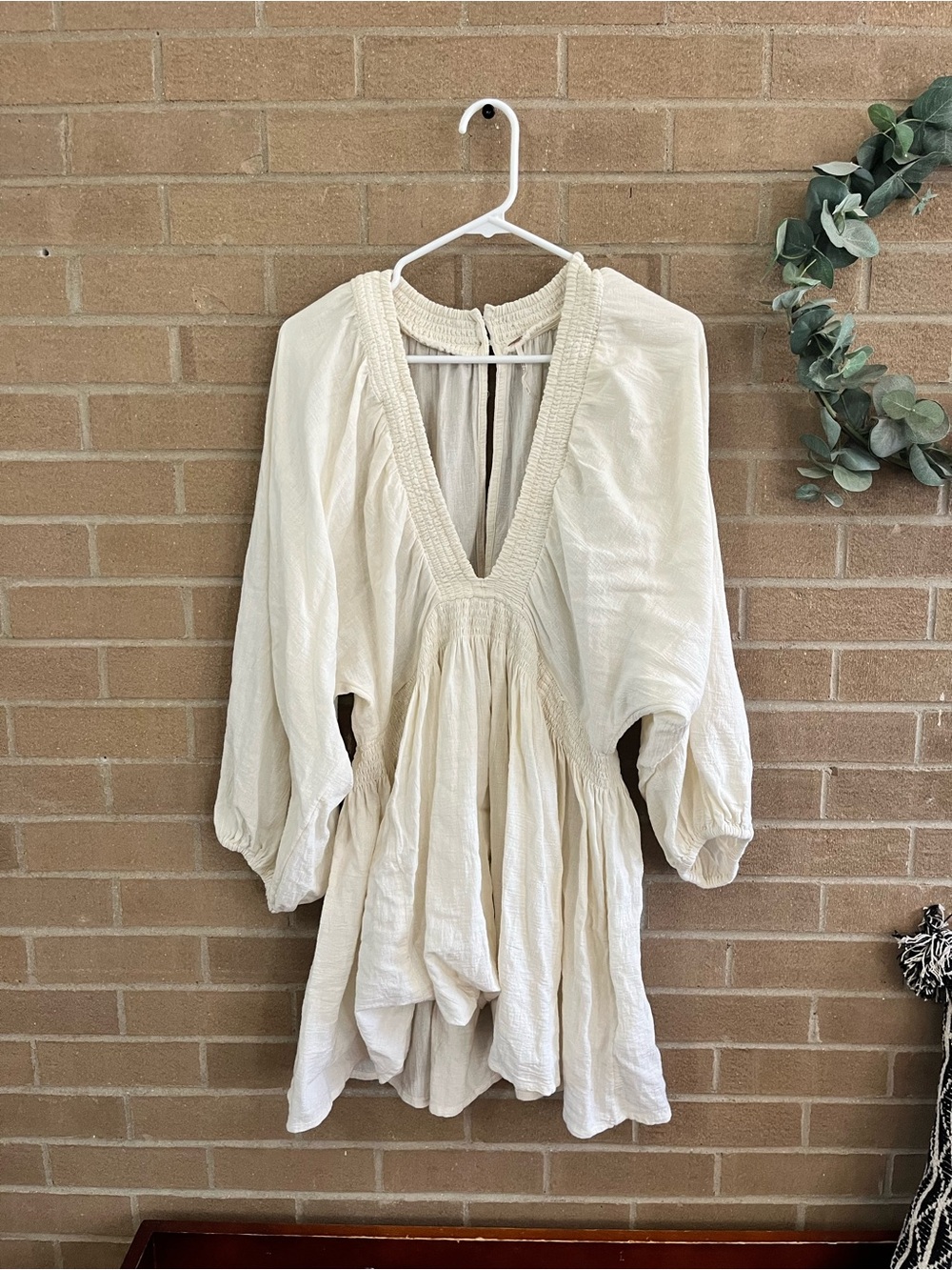 Free People Cream V-Neck Babydoll Mini Dress - Picture 2 of 4